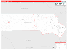 San Miguel County, CO Digital Map Red Line Style